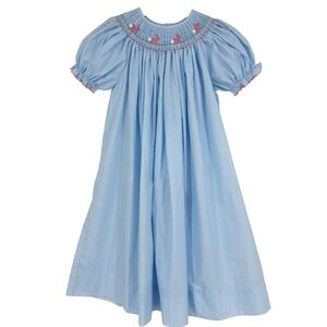 Edgehill Collection Girl's Blue Smocked Bunny Dress Size 6X